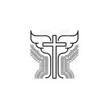 Church logo. Christian symbols. The cross of Jesus Christ and the wings of the Lord