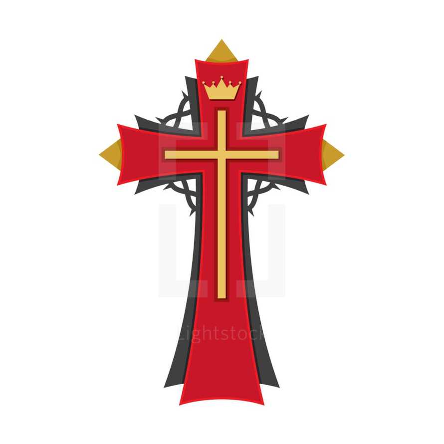 red, black, and gold cross icon
