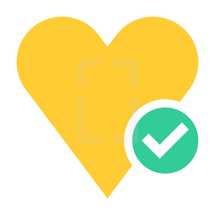 Love match symbol. Yellow heart icon favorite sign liked button with green check mark pictogram created in trendy flat style. Quick and easy recolorable shape isolated from the white background. The design graphic element saved as a vector illustration in the EPS file format for used in your design projects. 