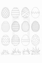 A lot of Easter eggs with different patterns to color yourself for Sunday school. 
