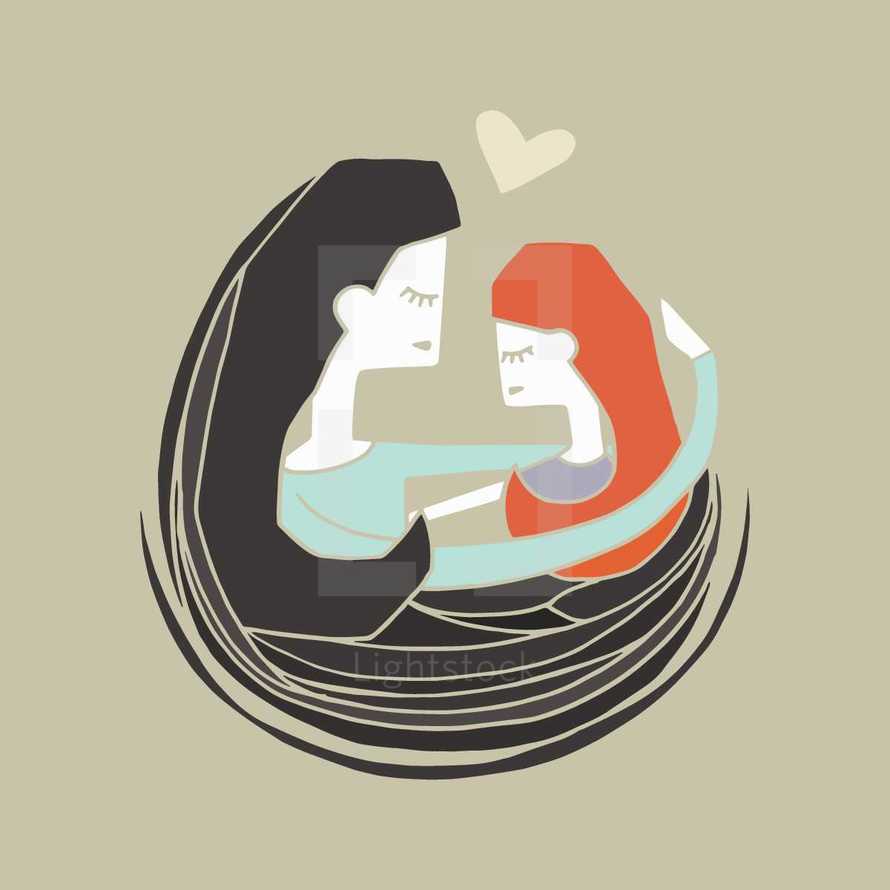 Vector illustration of love between a mother and daughter.