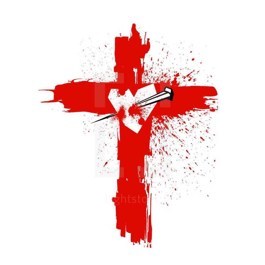 Cross of Jesus Christ. Pierced the heart of a nail. Easter illustration.