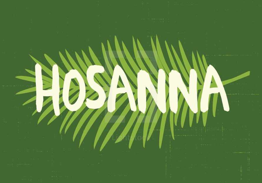 Hosanna word on a palm branch
