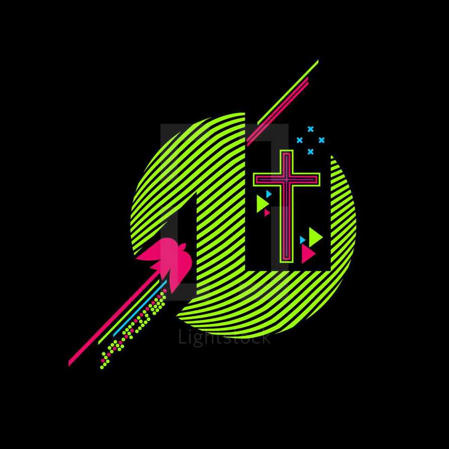 neon cross and dove logo