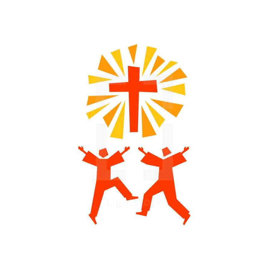 cross with people with raised hands 