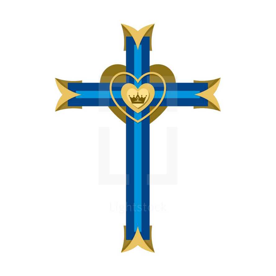 blue and gold cross with heart 