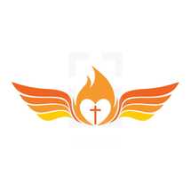 tongue of fire, flame, heart, missions, wings, Bible, logo, orange, icon