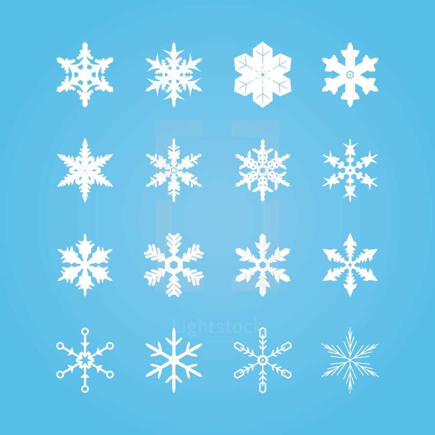 Snowflakes shapes vector pack. 