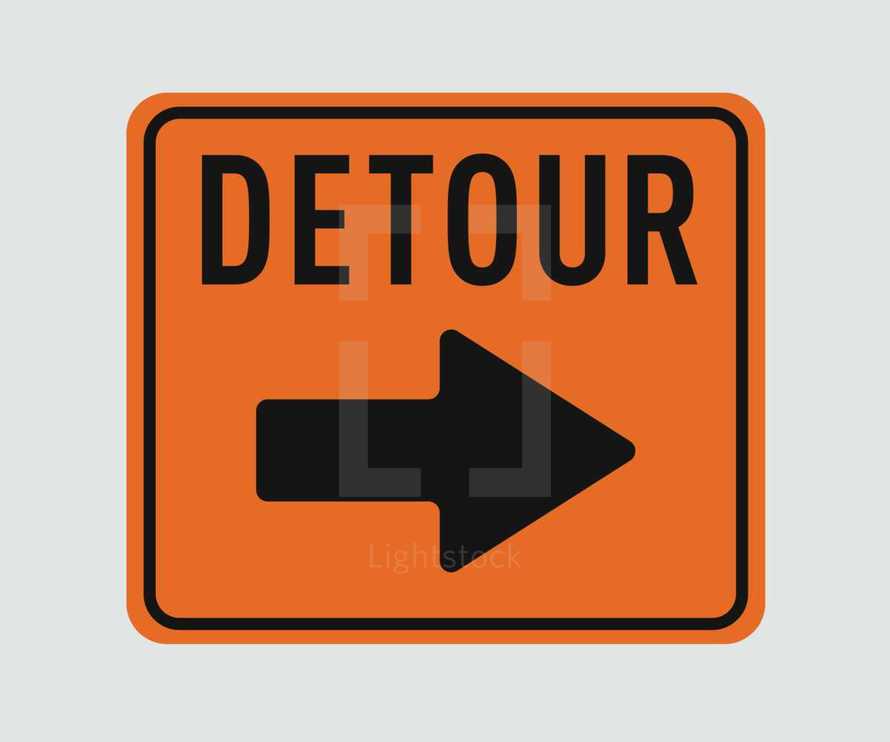detour sign with an arrow