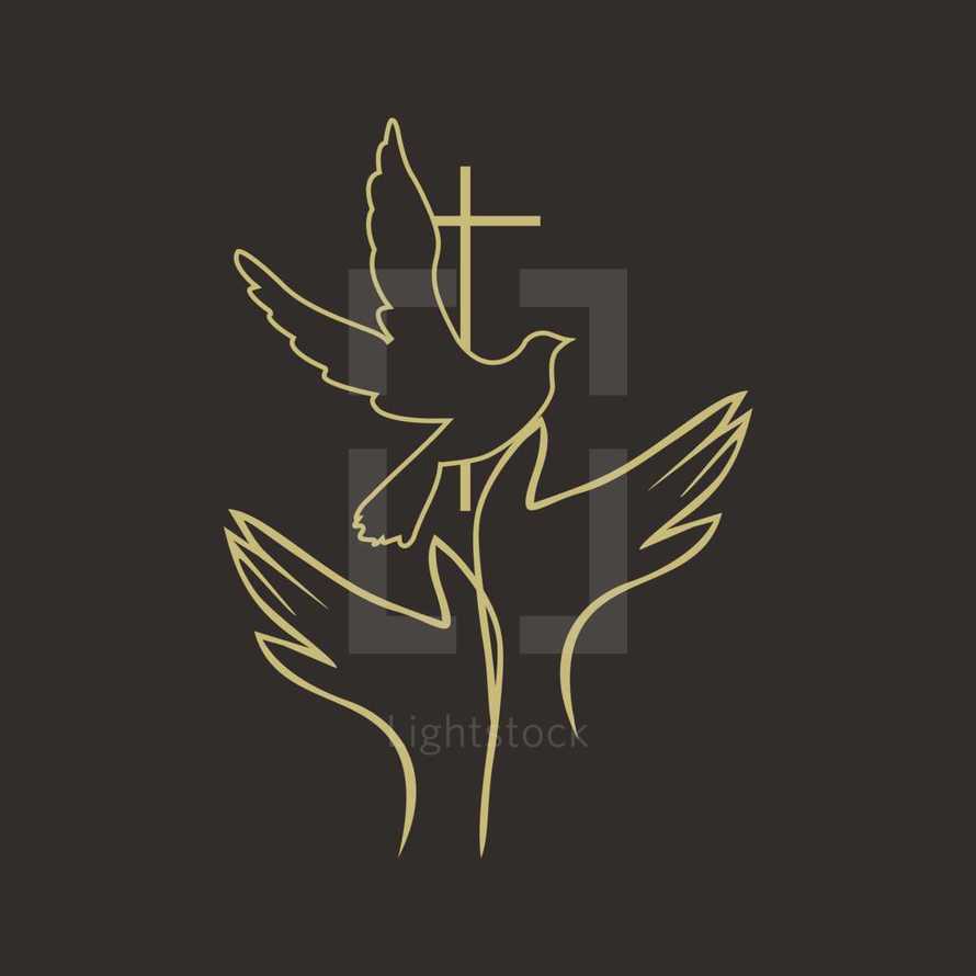 hands, dove, holy spirit, cross, icon
