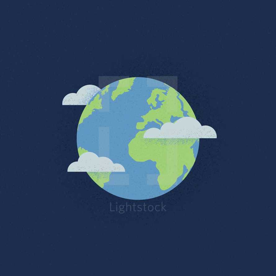 world with clouds illustration 