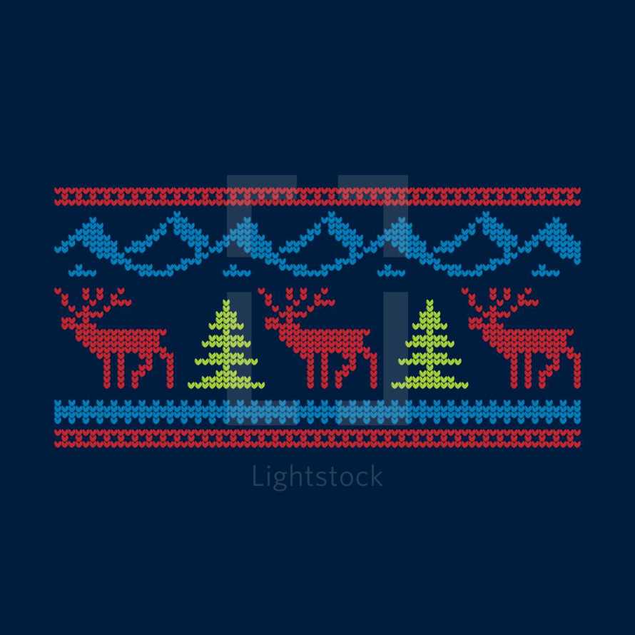 Winter scene of Christmas deer from cross stitched hearts 