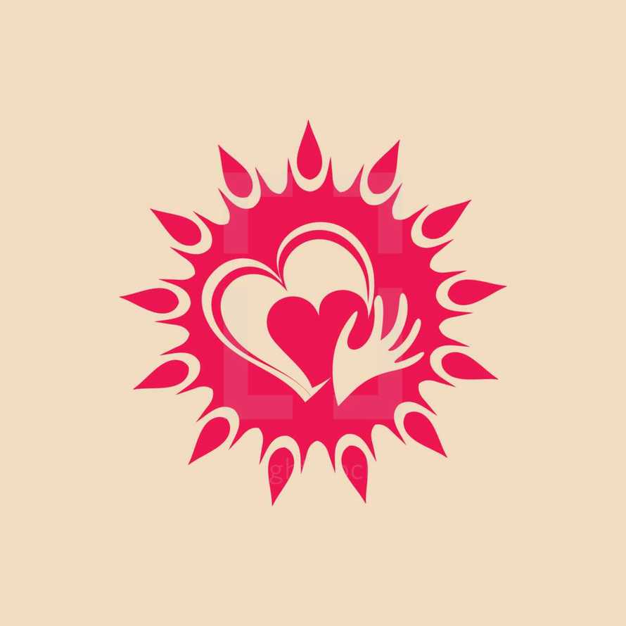 sun, heart, hand, icon