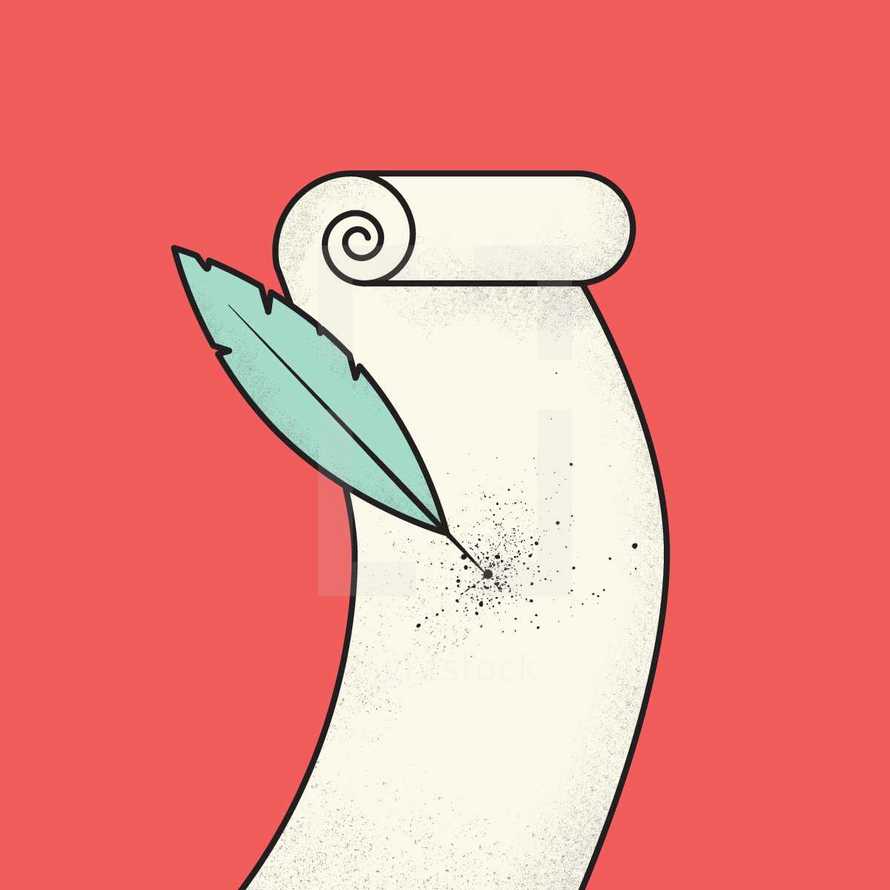 a scroll and feather pen icon