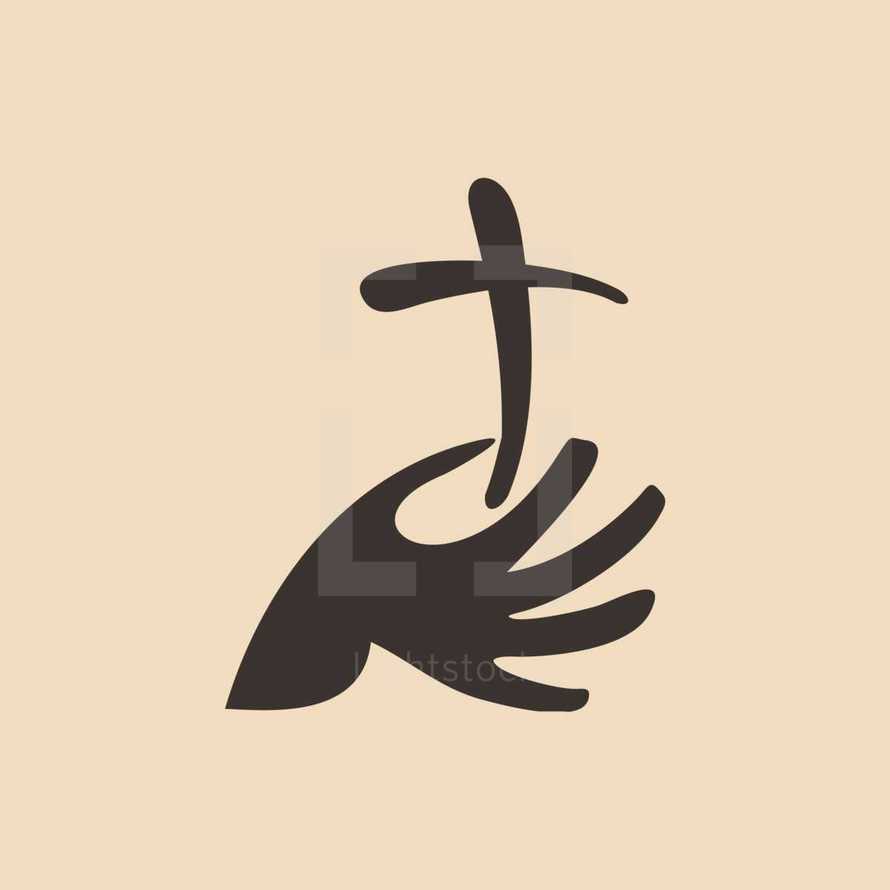 hand holding a cross icon 