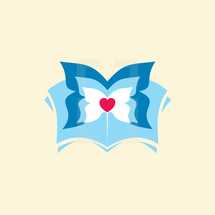 butterfly, heart, Bible, blue, red, icon