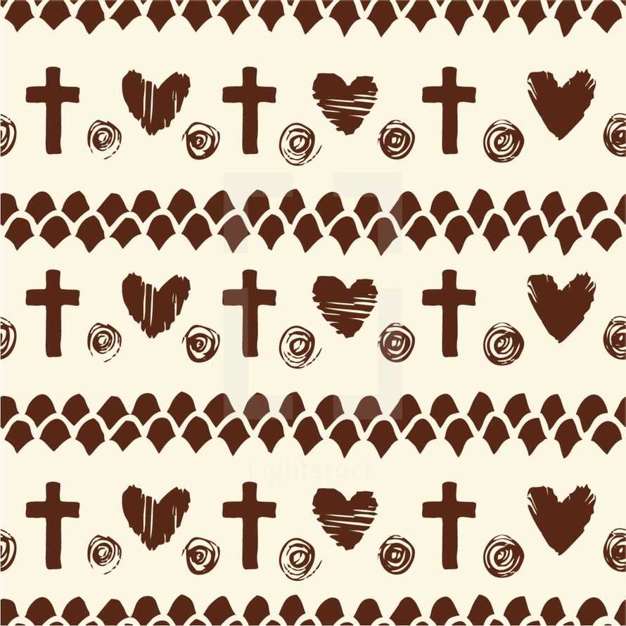 Vector set of hand drawn christian seamless pattern made with ink. Freehand textures for fabric, polygraphy, web design.