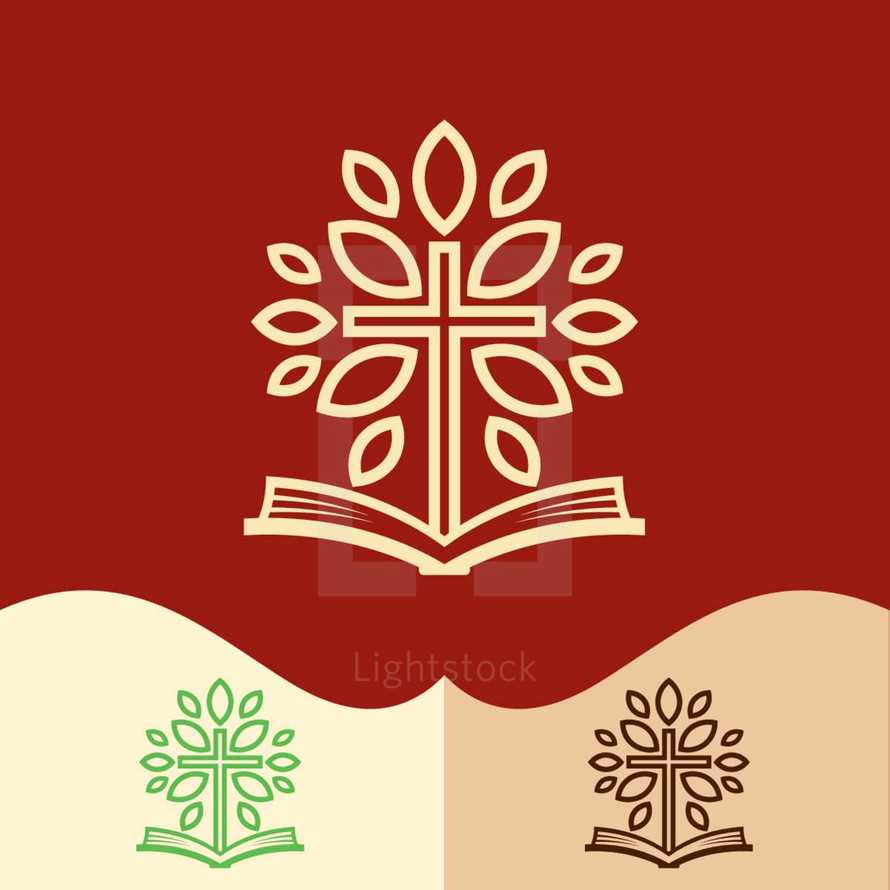 cross, tree, Bible, rooted, logo 