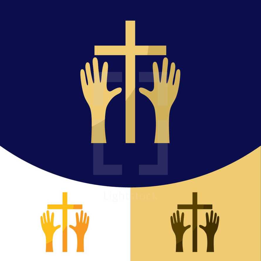raised hands and cross icon 
