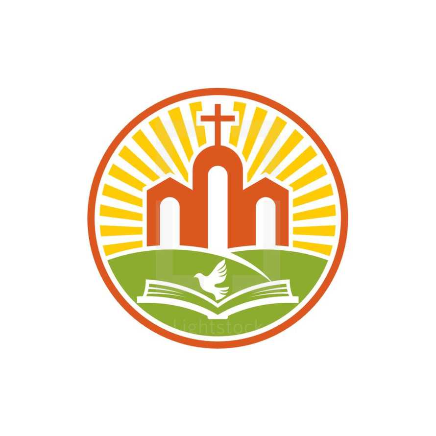 church, dove, Bible badge 
