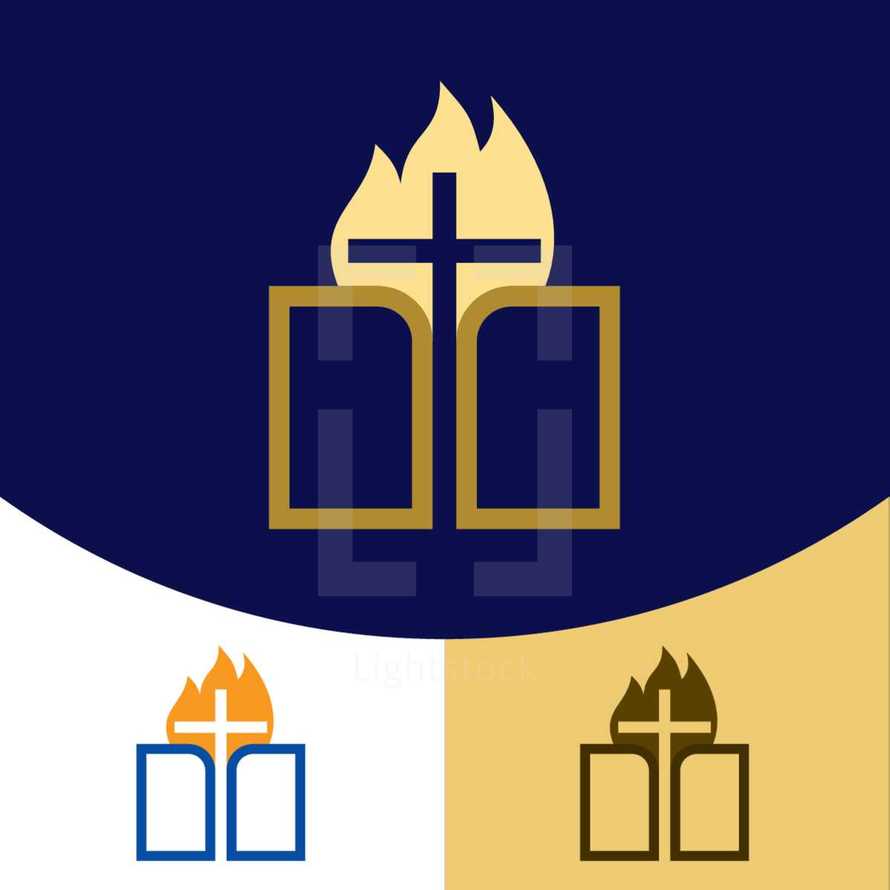 flame cross and Bible logo 