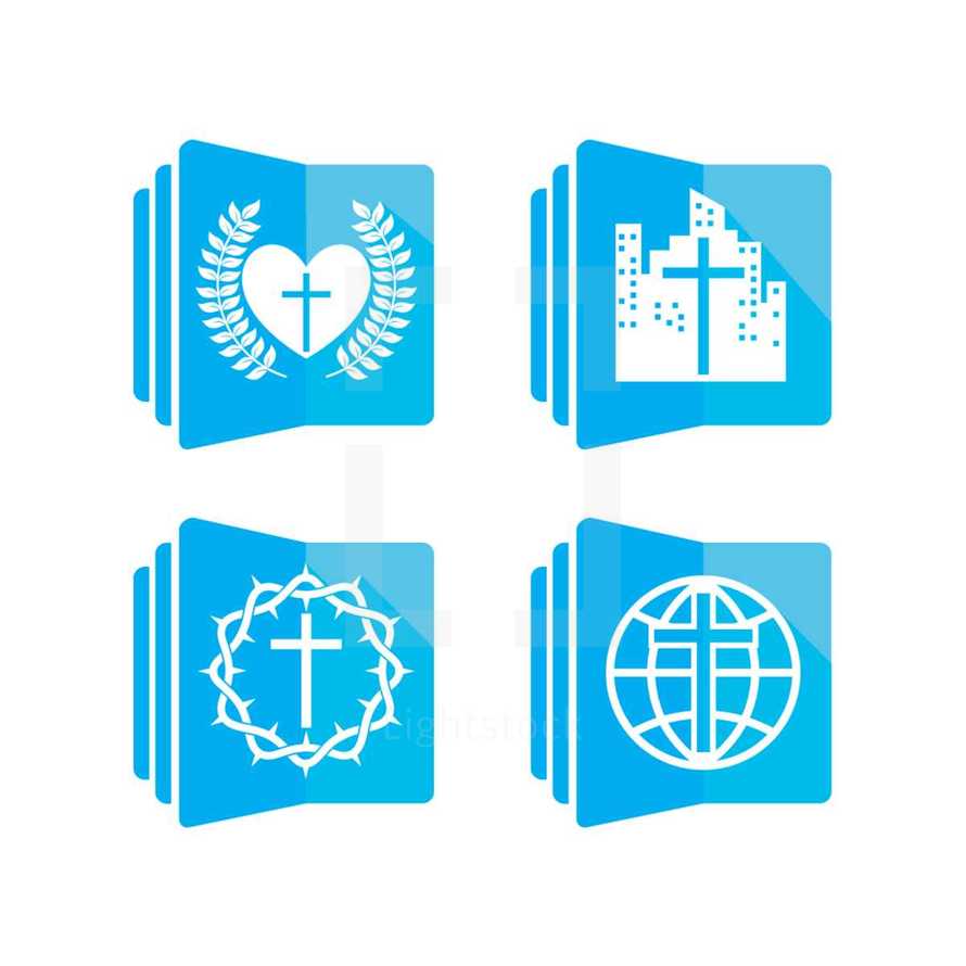 white and blue church logos 