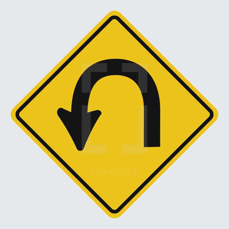 u turn road sign 