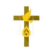 dove, cross, and flame icon