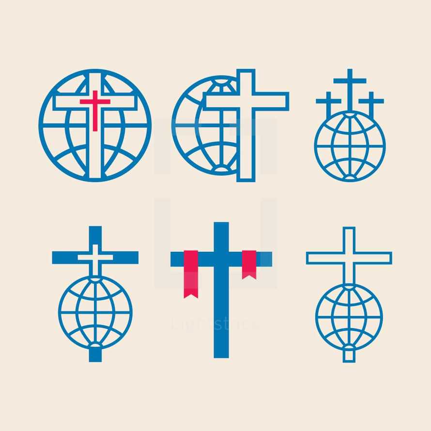 crosses with globes, missions, icon 
