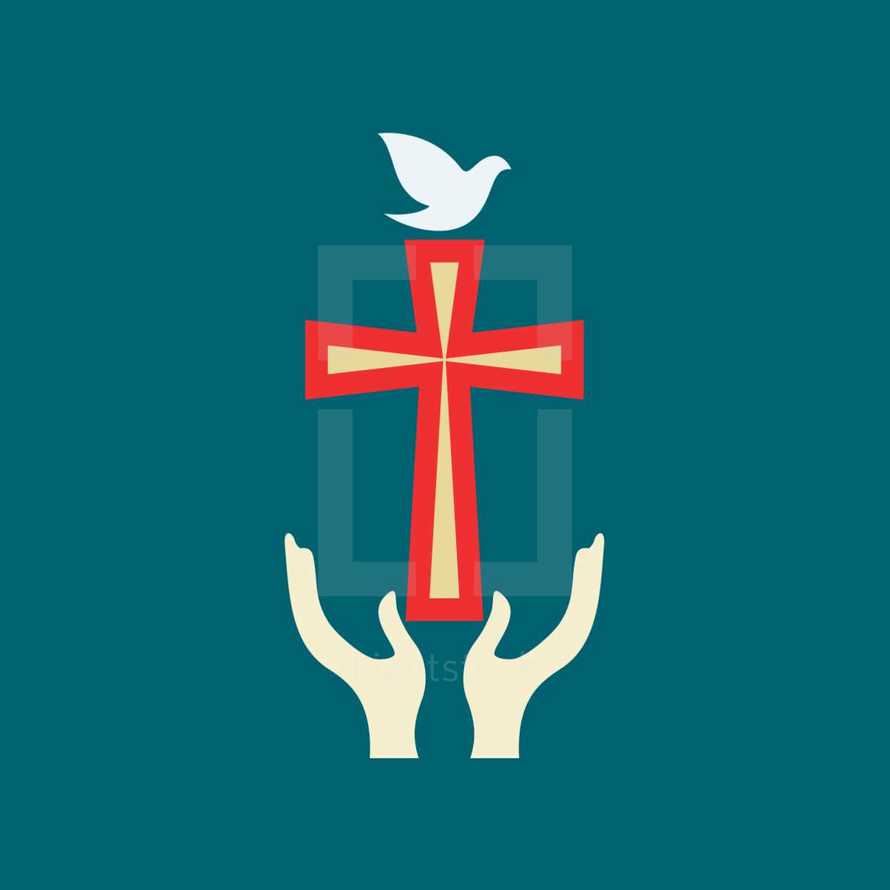 dove, cross, hands, christianity, symbol, icon