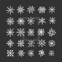 Hand-drawn snowflakes. Snow and winter illustrations.