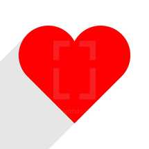 Red heart with gray long shadow. The red heart icon is on white background. The red heart symbol for love emotions created in flat design style. The multimedia red heart button is intended for an audio music or movie video player. The red heart icon for the content you like is designed to use a Graphical User Interface. The medical red heart sign can be used for the cardiology department at the clinic for heart disease. The design graphic element is saved as a vector illustration in the EPS file format for your design projects.