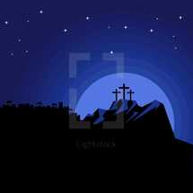 The night after the crucifixion of Jesus Christ at Calvary. Easter illustration.