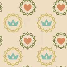 crown of thorns, crown, heart, pattern, background 