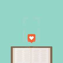 a Bible with a heart bookmark 