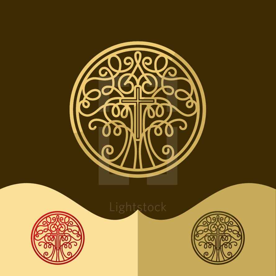 cross, tree, badge, logo, tree of life, icon