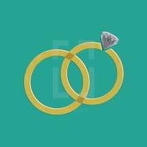 wedding band and engagement ring illustration.