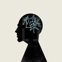conceptual illustration of man with brain activity. 