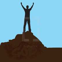 man on a rock with raised hands icon