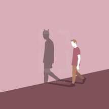 man with devil shadow 