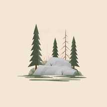 nature vector with trees and rocks in a forest
