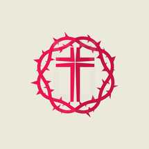 red, crown of thorns, cross, icon