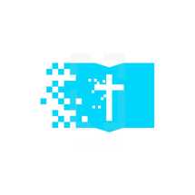 blue Bible and cross logo 
