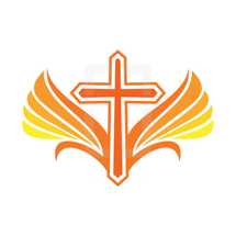 Bible, wings, and cross logo