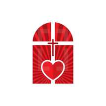 window, cross, heart, red, radiating, love, faith 