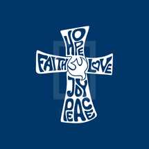 hope, faith, love, peace, joy, cross, dove, icon, words, lettering 
