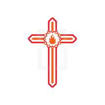 cross, red, icon, tongue of fire, crown of thorns, icon, logo