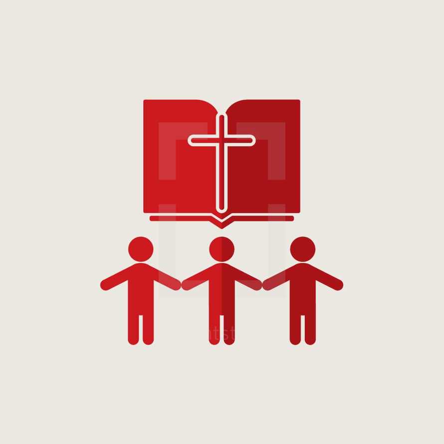 people holding hands, group, Bible, cross, members, church, parishioners