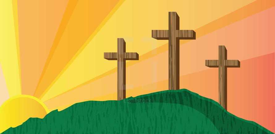 three crosses at sunset graphic 