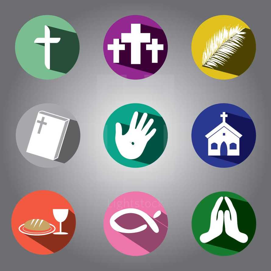 cross, communion, icons, bread, wine, Jesus fish, praying hands, christianity, Bible, church, wounds of Christ, feather
